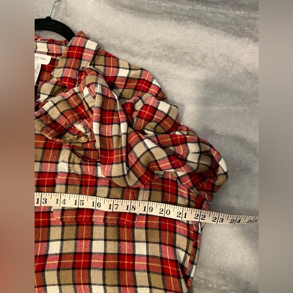 Jones New York Size 1X Red Tan Plaid Long Sleeve Button Down Soft Flannel Shirt - Picture 10 of 11